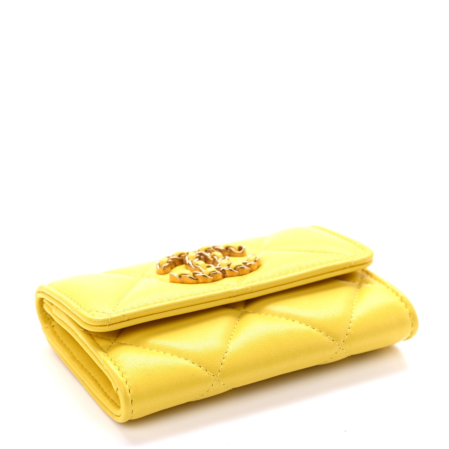 Chanel Lambskin Quilted Chanel 19 Flap Card Holder Yellow 4 of 8