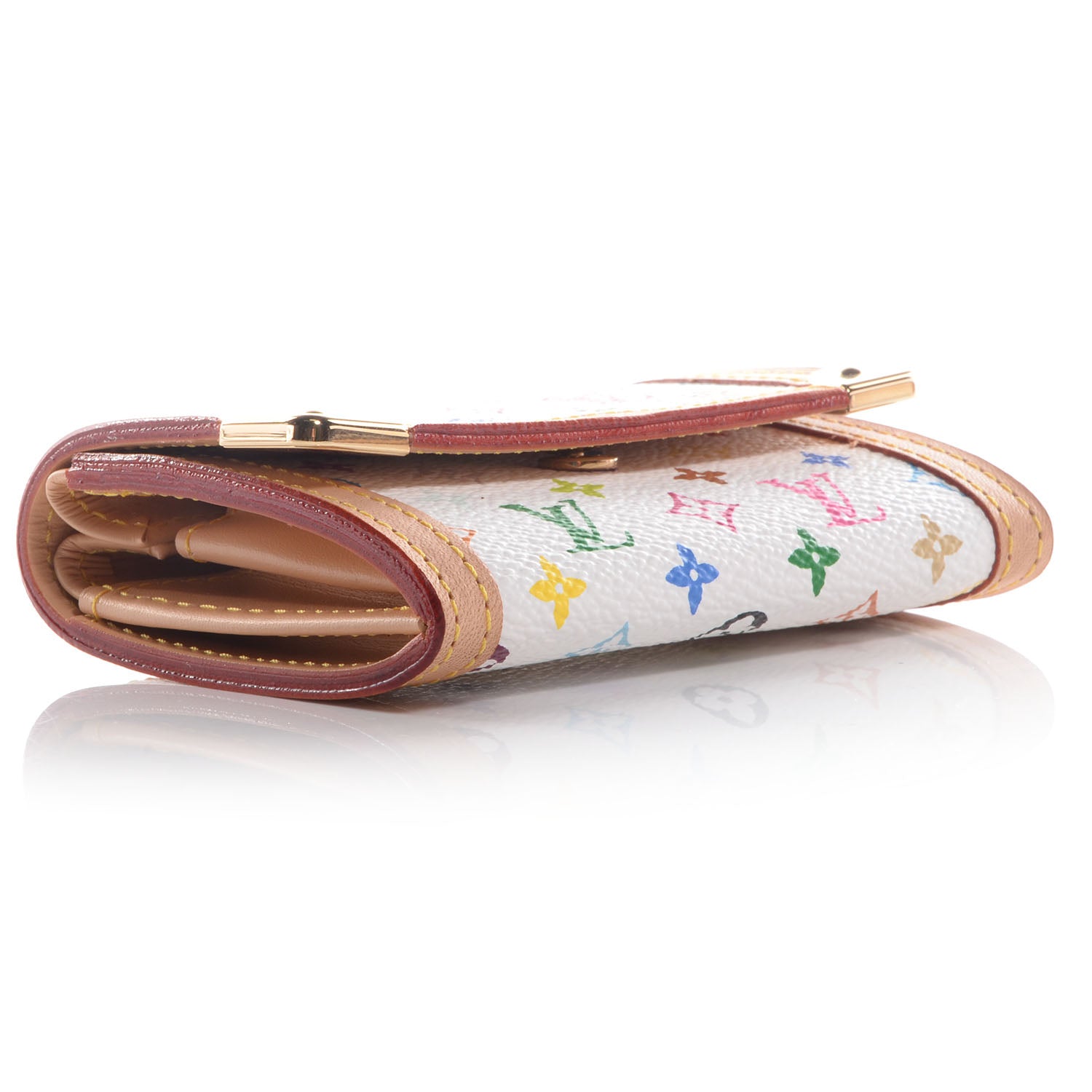 Louis Vuitton Monogram Multicolor Porte-Monnaie Plat Coin Purse White 4 of 7