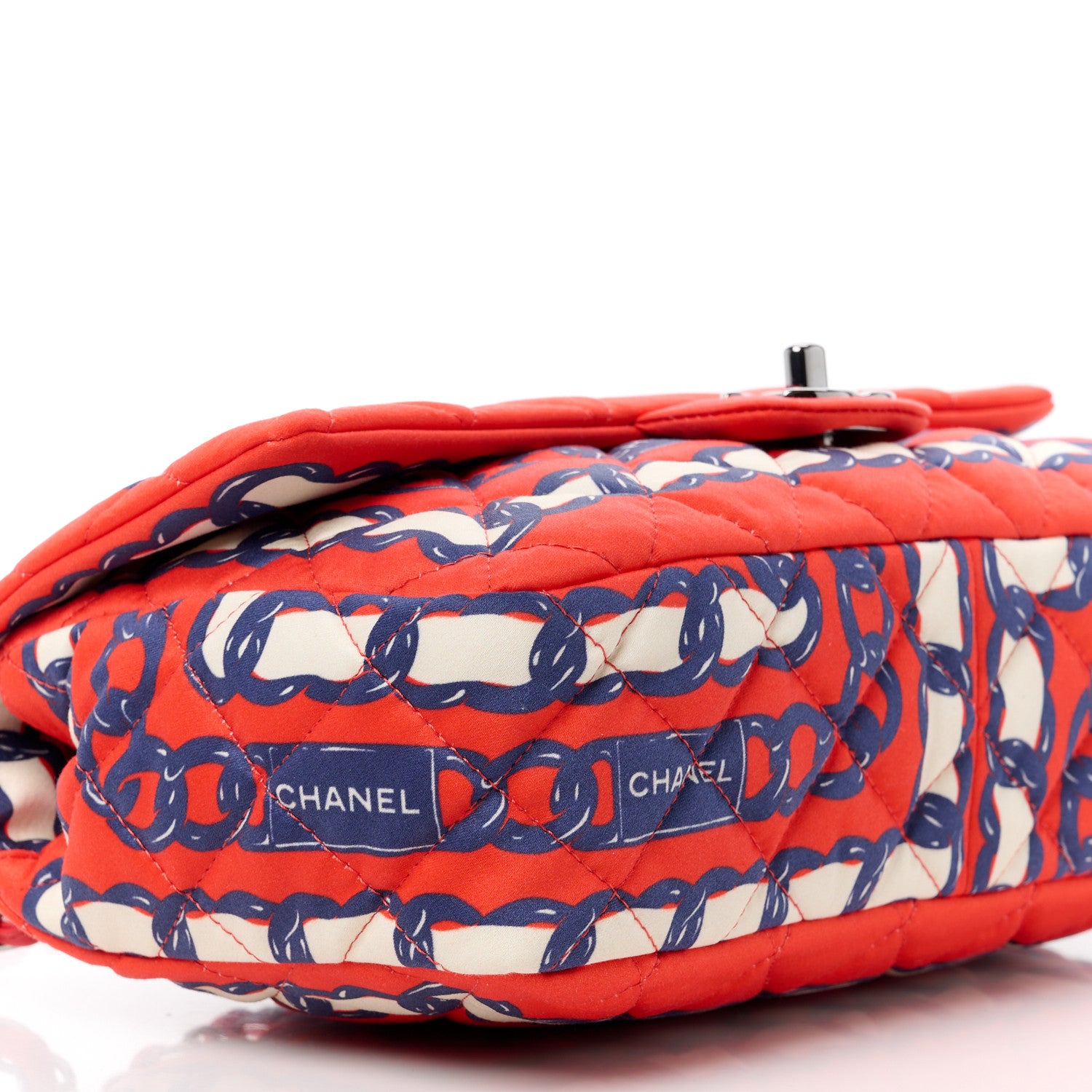 Chanel Silk Chain Printed Medium Single Flap Red 12 of 14