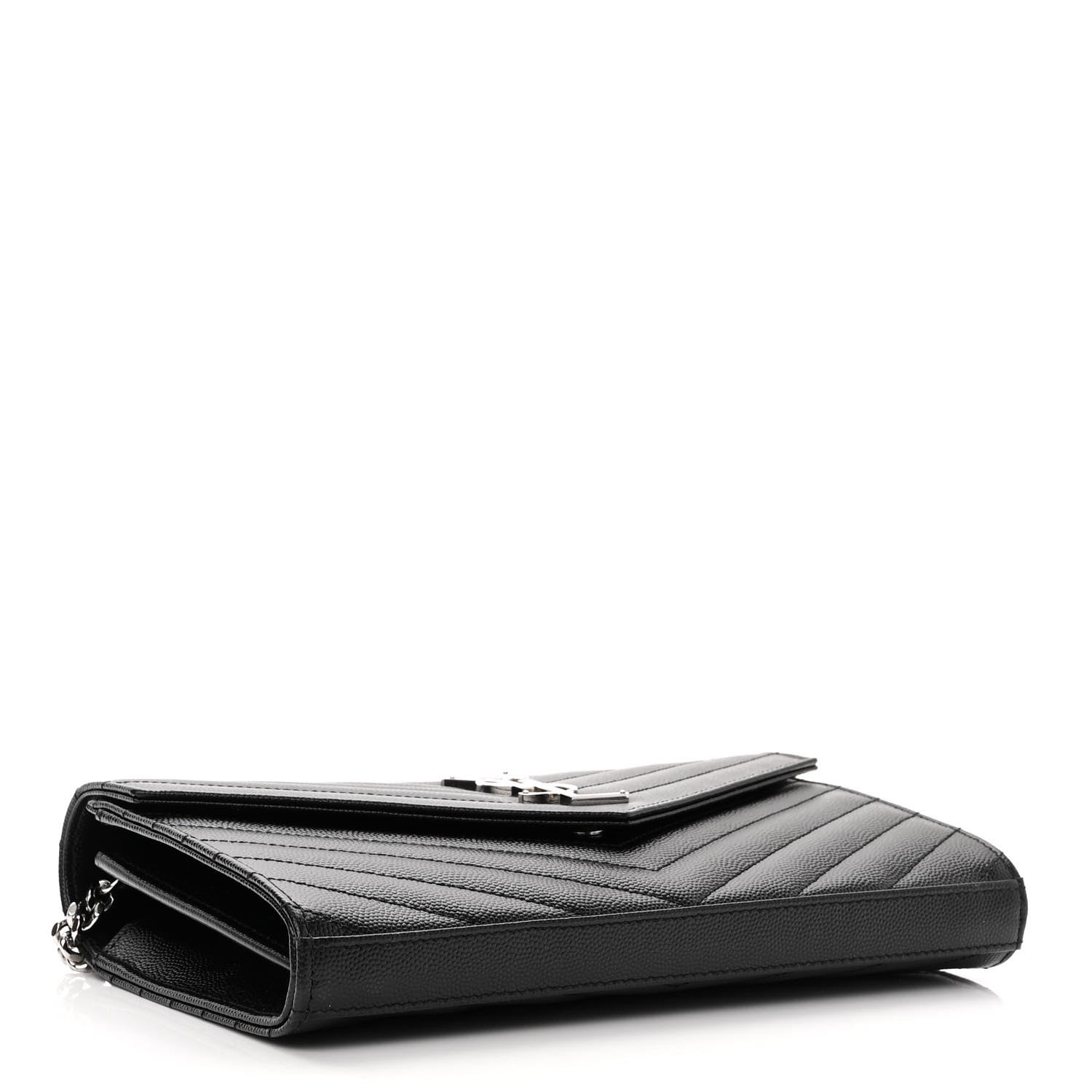 Saint Laurent Grain De Poudre Matelasse Chevron Monogram Chain Wallet Black 4 of 9