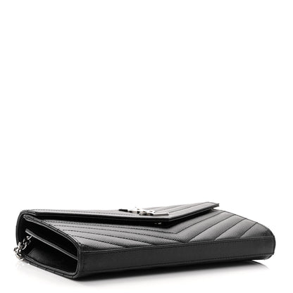 Saint Laurent Grain De Poudre Matelasse Chevron Monogram Chain Wallet Black 4 of 9
