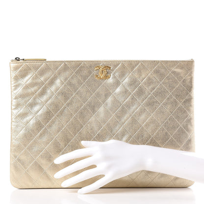 Chanel Metallic Calfskin Quilted Large Cosmetic Case Light Gold 2 of 9