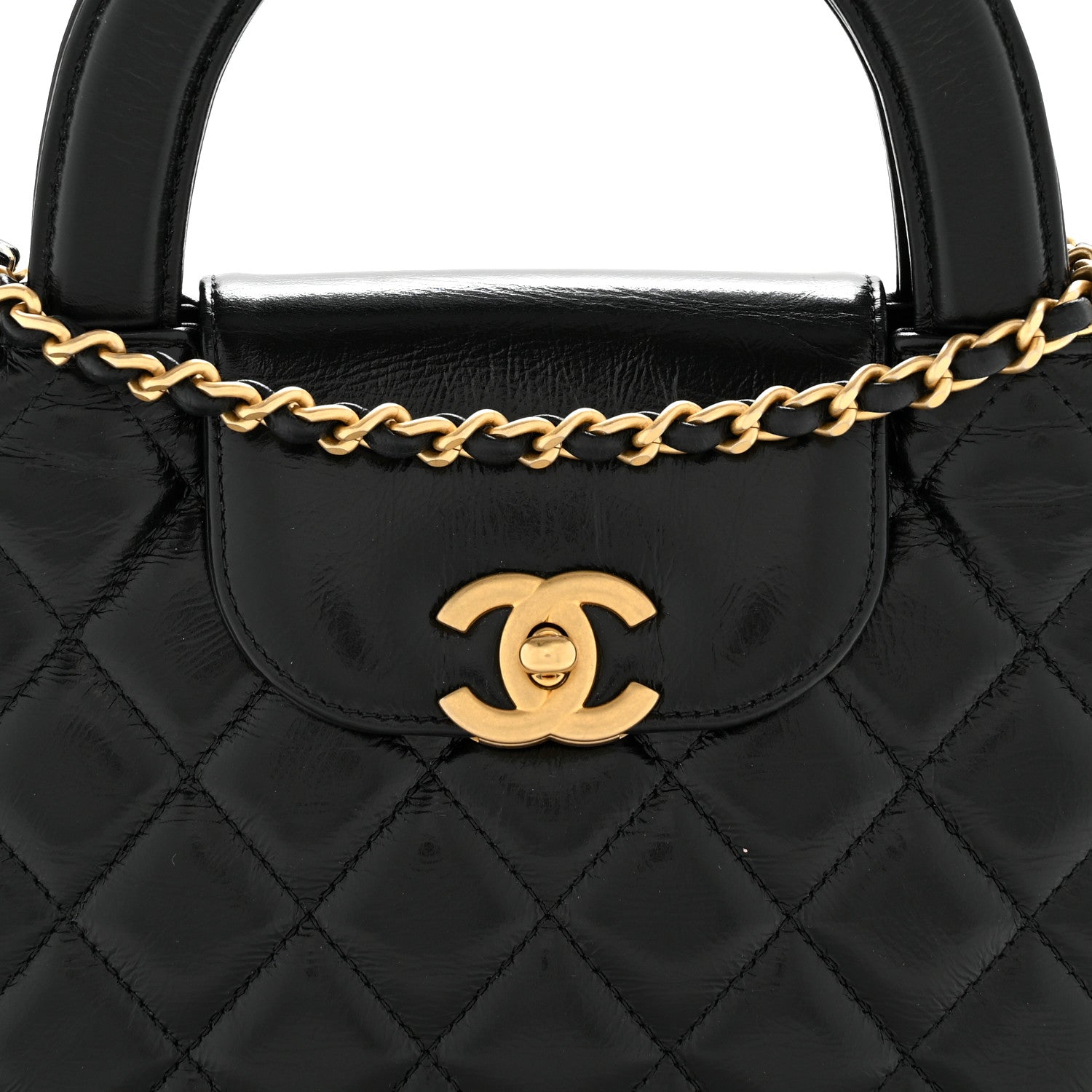 Chanel Shiny Aged Calfskin Quilted Nano Kelly Shopper Black 8 of 12