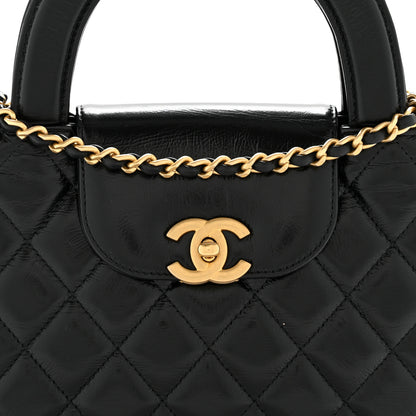 Chanel Shiny Aged Calfskin Quilted Nano Kelly Shopper Black 8 of 12