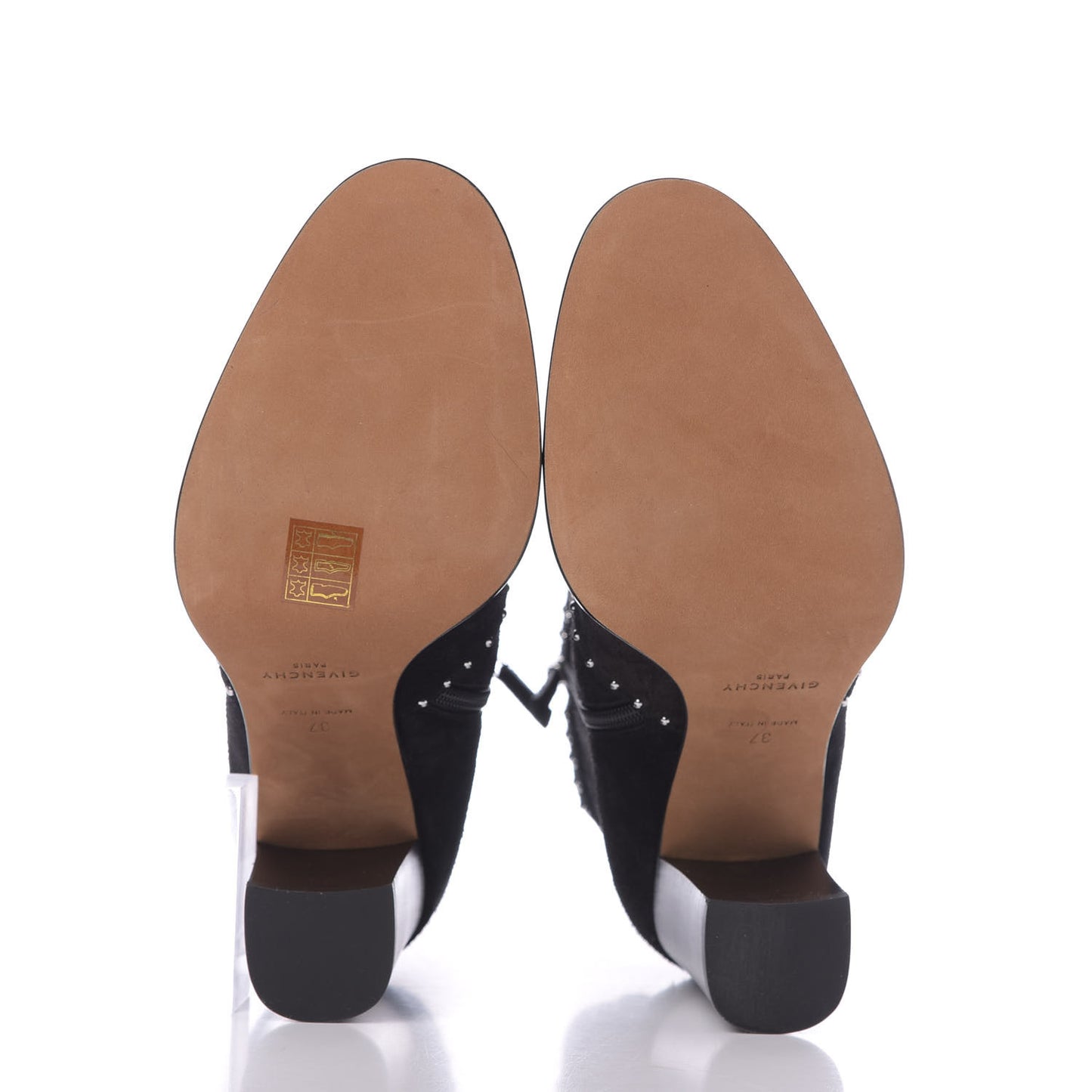 Suede Calfskin Elegant Studded Ankle Boots 37 Black