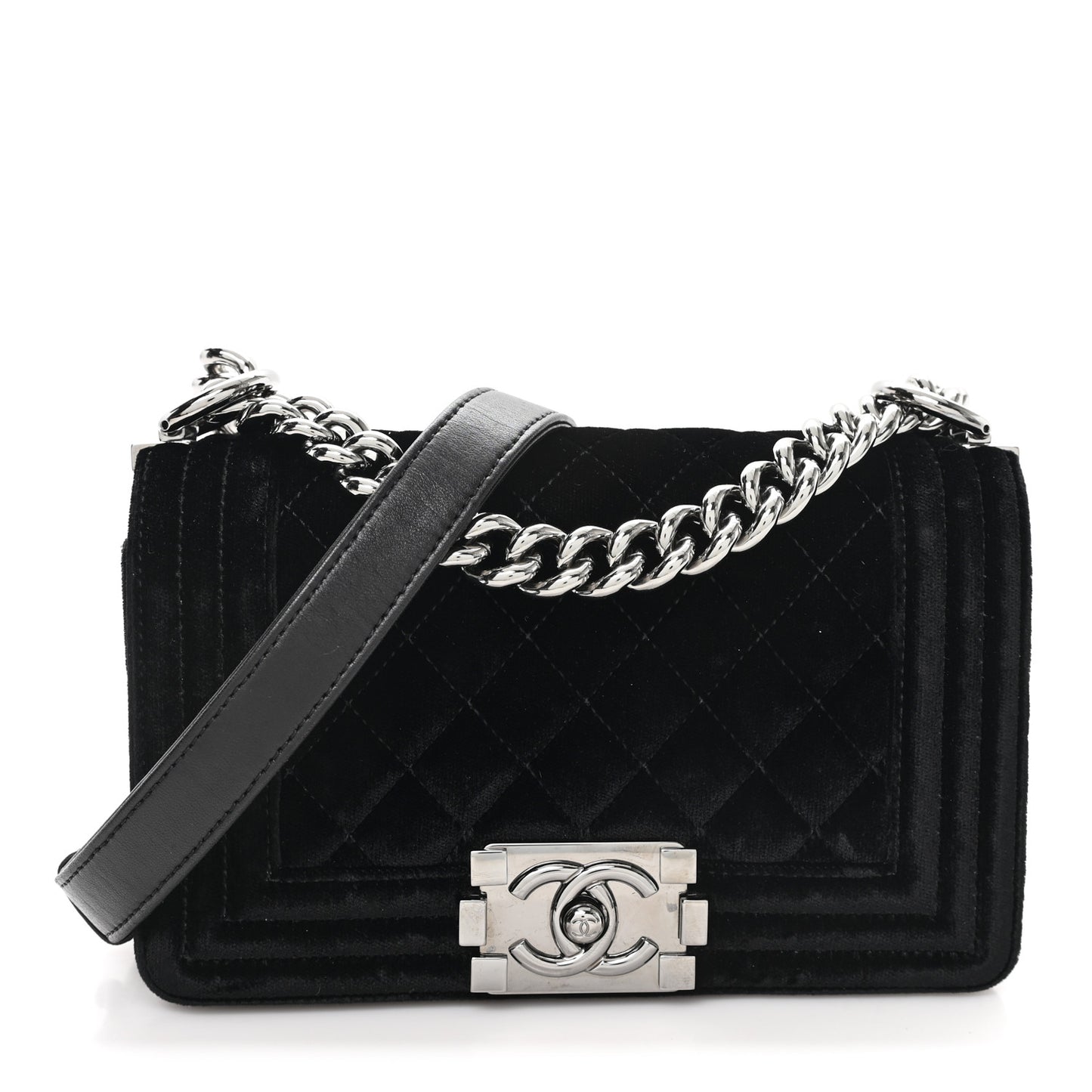 Velvet Quilted Small Boy Flap Black