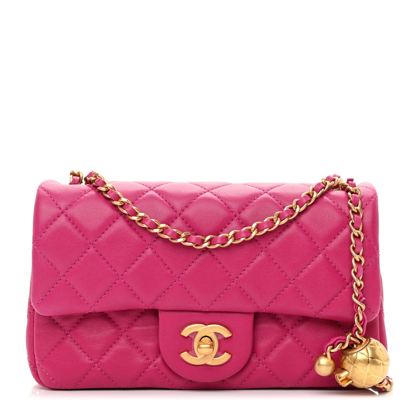 Lambskin Quilted Mini Rectangular Pearl Crush Flap Fuchsia