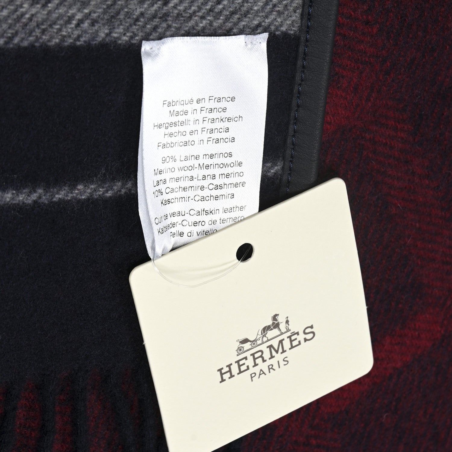 Hermes Wool Cashmere Sikkim Calfskin Quadrille Poncho Navy Rouge H 4 of 4