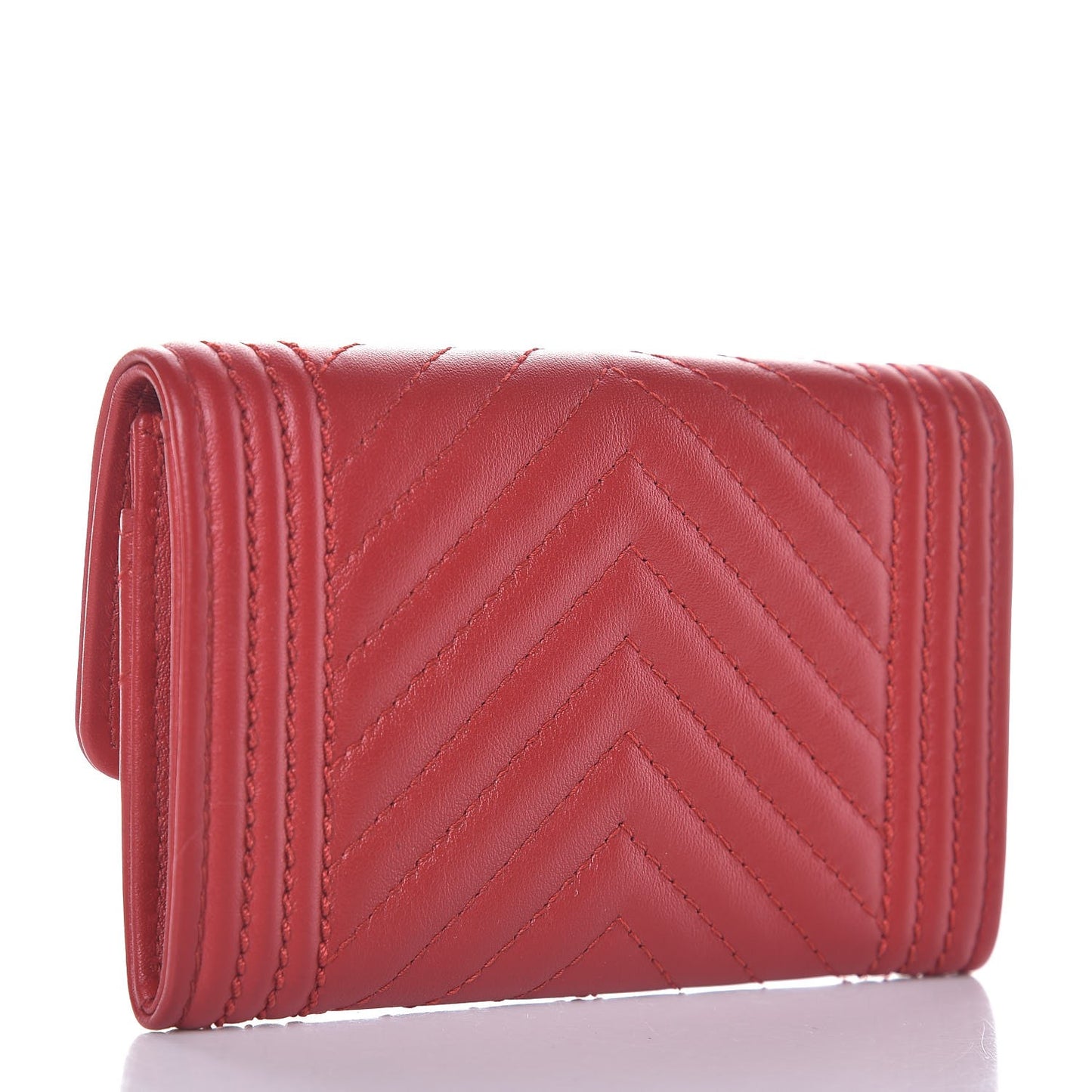 Calfskin Chevron Quilted Boy Card Holder Wallet Red