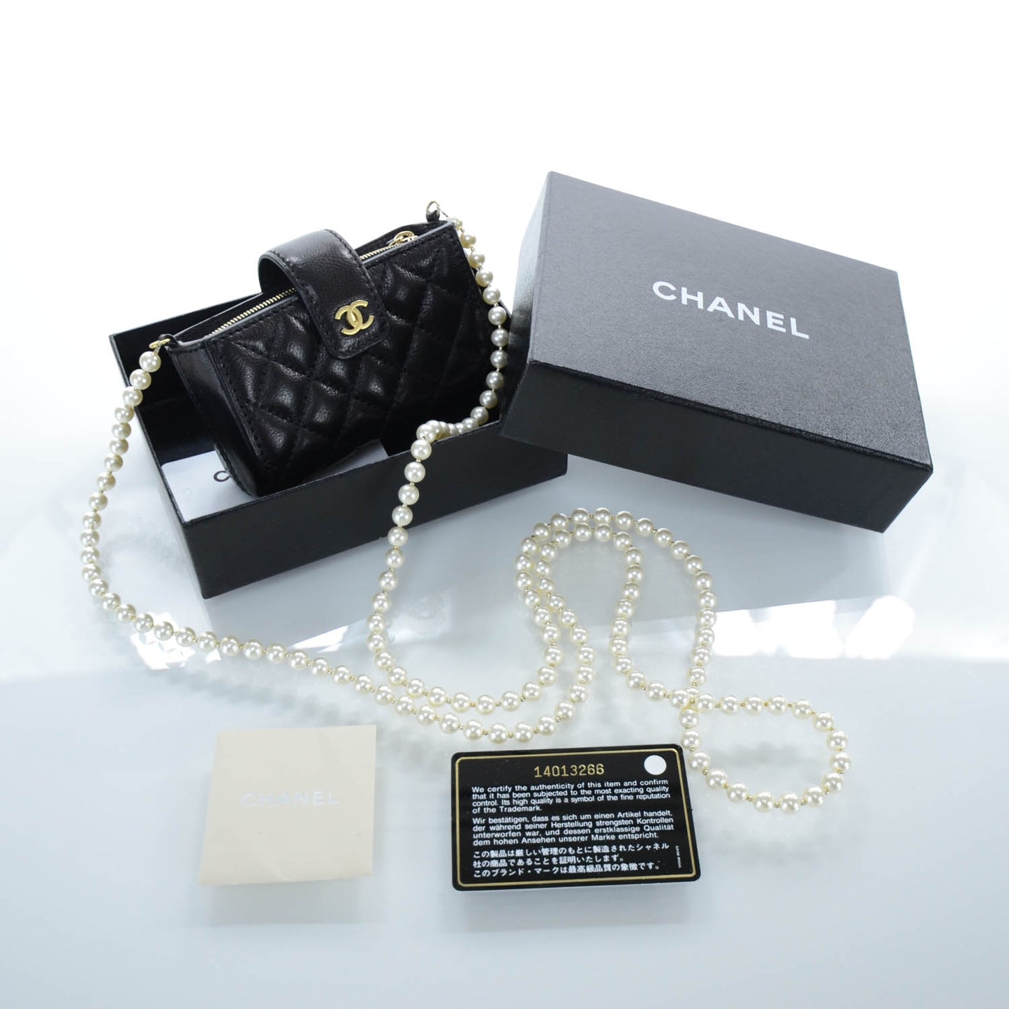 Lambskin Quilted Pearl Chain Love Symbols Mini Bag Black