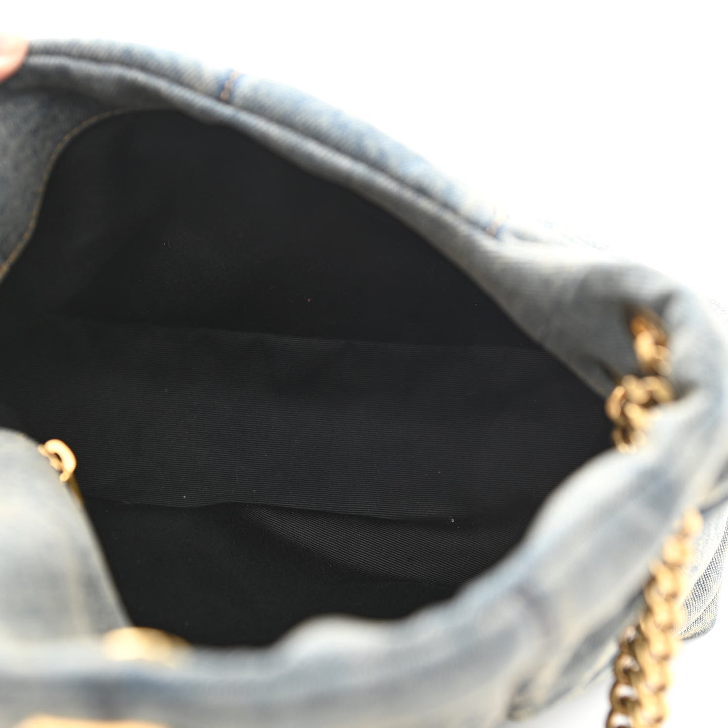 Denim Quilted Small Loulou Puffer Monogram Chain Satchel Blue Cinnamon