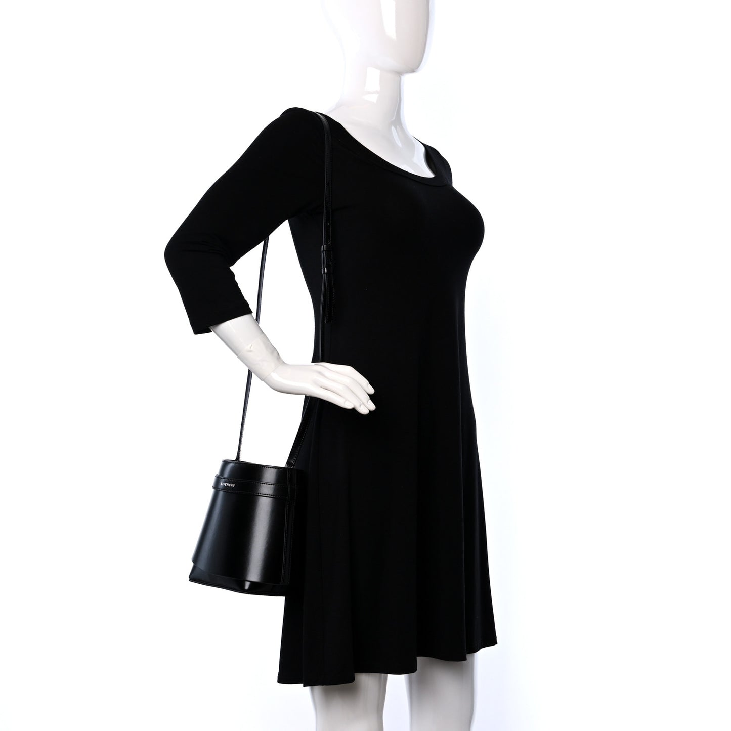 Box Calfskin Shark Lock Bucket Bag Black