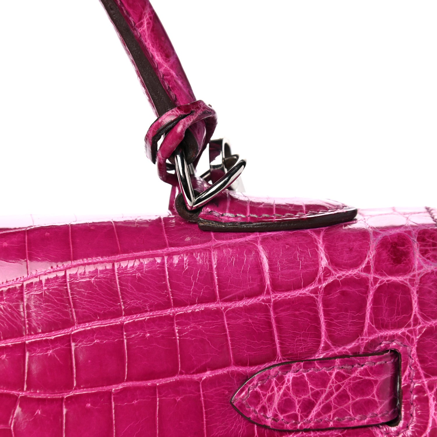 Hermes Shiny Niloticus Crocodile Kelly Sellier 32 Rose Scheherazade 20 of 27
