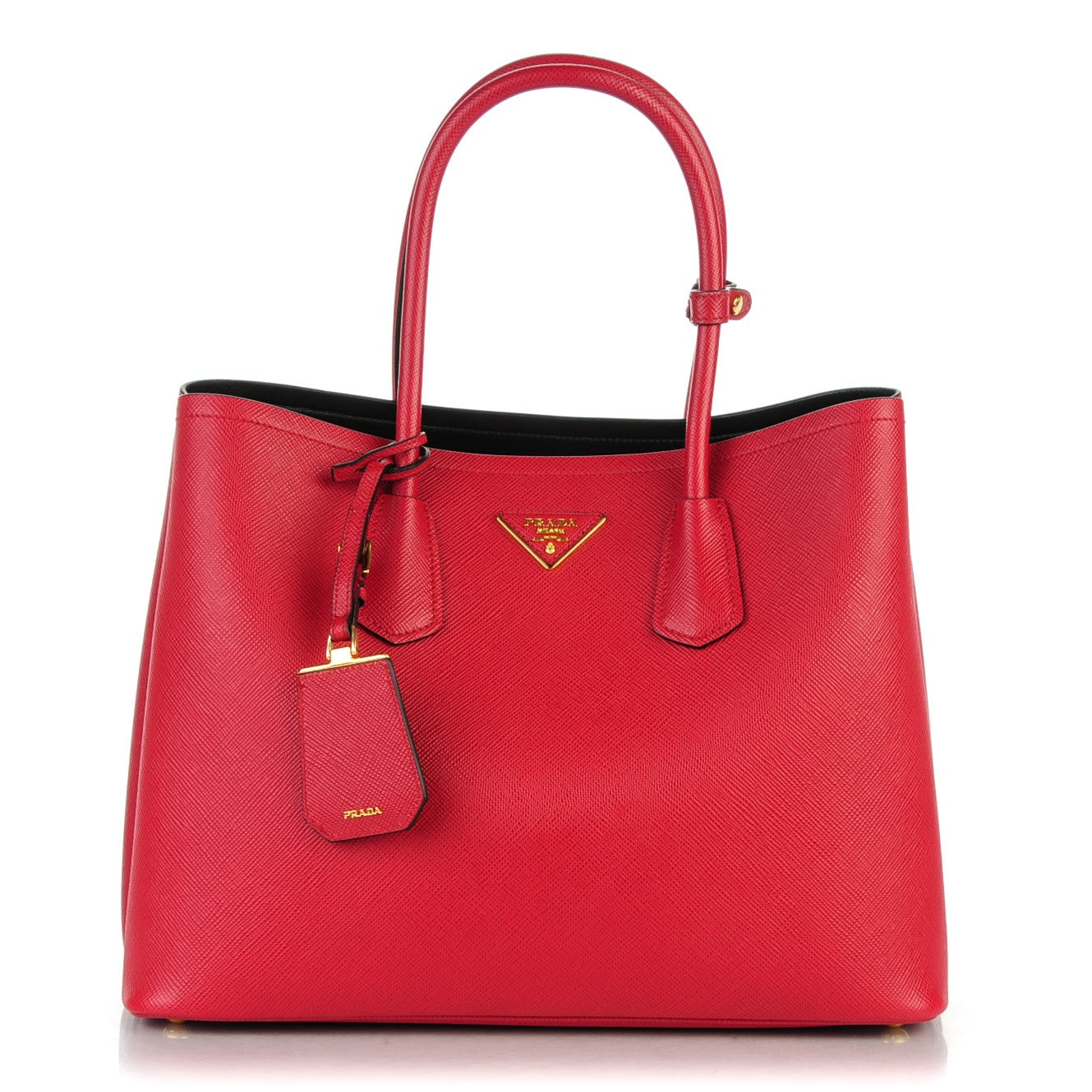Prada Saffiano Cuir Large Double Bag Fuoco Black 1 of 7