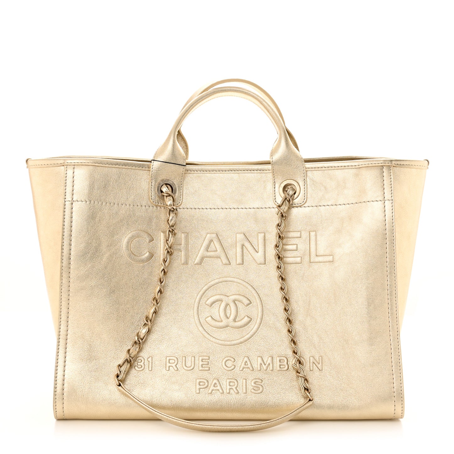 Metallic Calfskin Medium Deauville Tote Gold