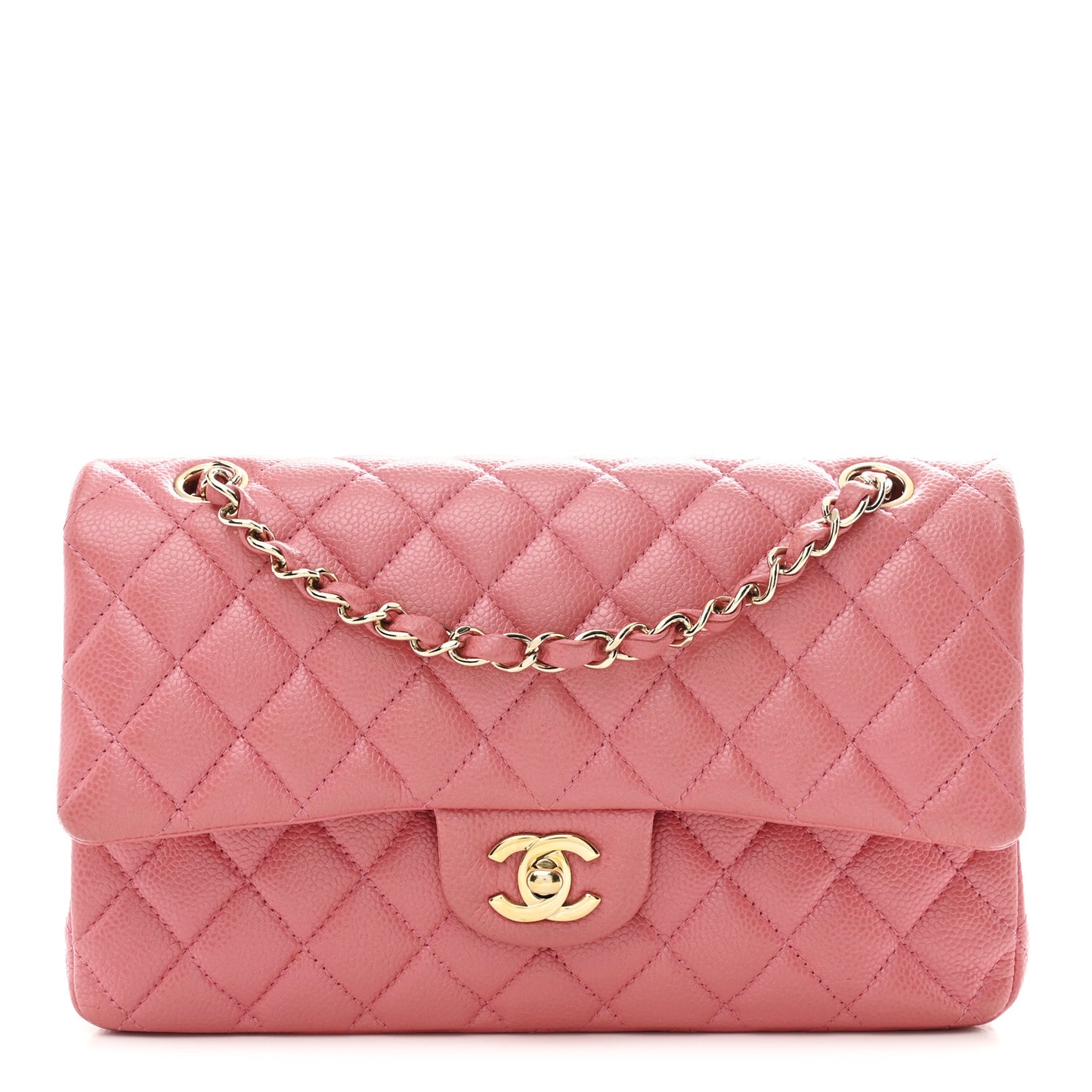 Iridescent Caviar Quilted Medium Double Flap Dark Pink