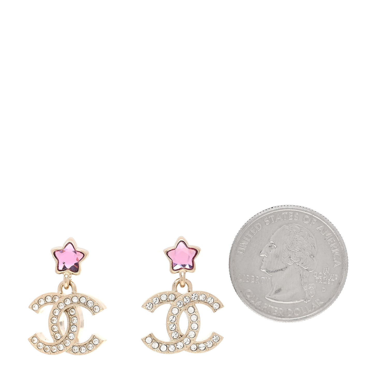 Metal Crystal CC Star Drop Earrings Gold Pink