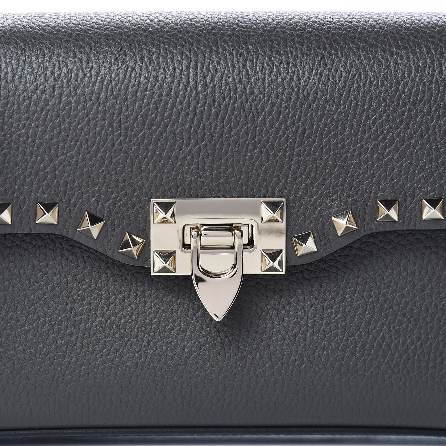Pebbled Calfskin Medium Rockstud Flip Lock Crossbody Bag Graphite