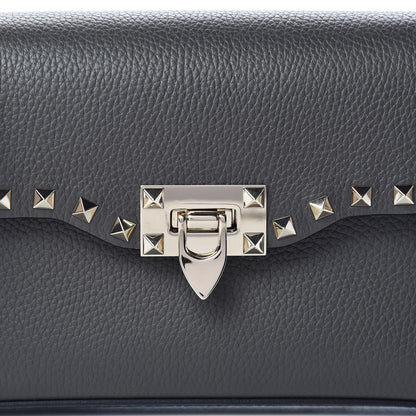 Valentino Garavani Pebbled Calfskin Medium Rockstud Flip Lock Crossbody Bag Graphite 7 of 9