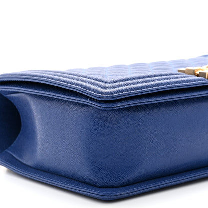 Chanel Caviar Quilted New Medium Boy Flap Dark Navy Blue 9 of 11
