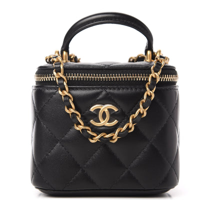Chanel Lambskin Quilted Top Handle Mini Vanity Case With Chain Black 1 of 11