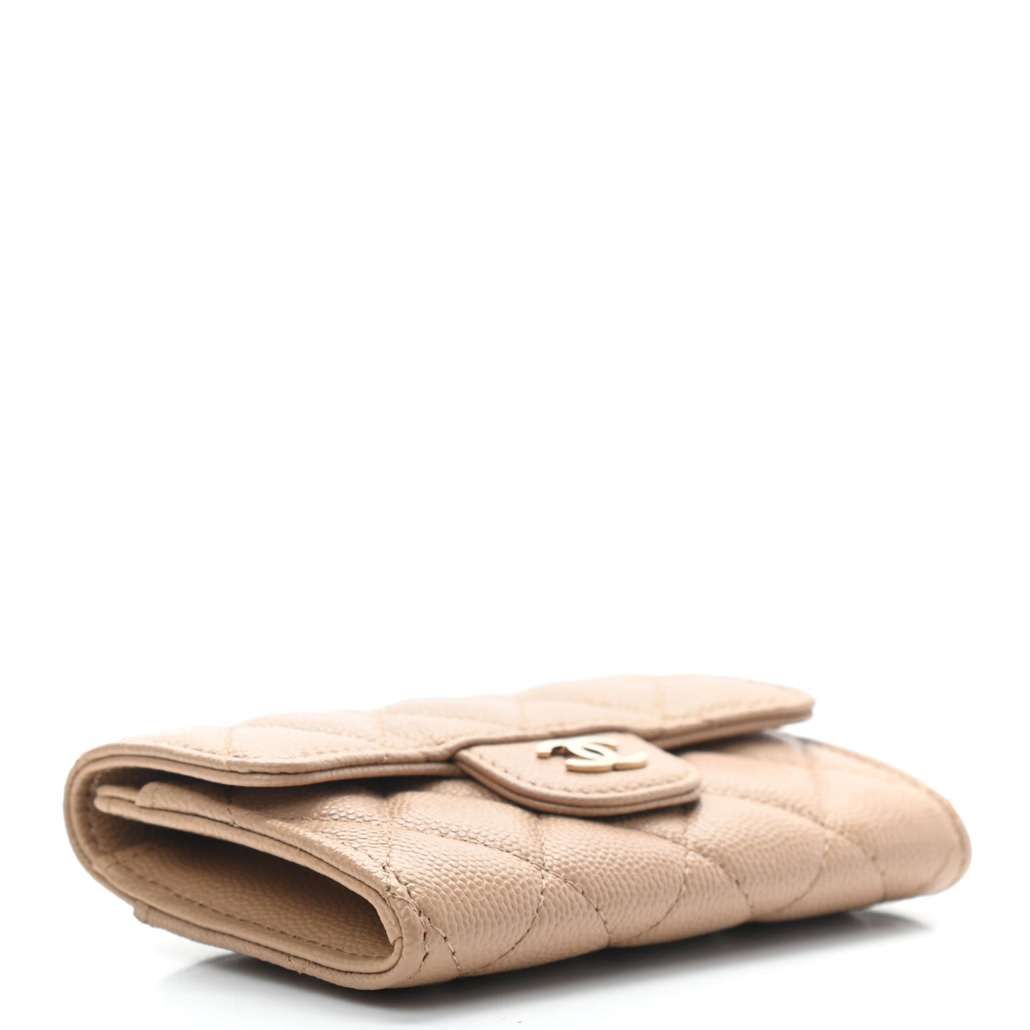Caviar Quilted Flap Card Holder Wallet Beige