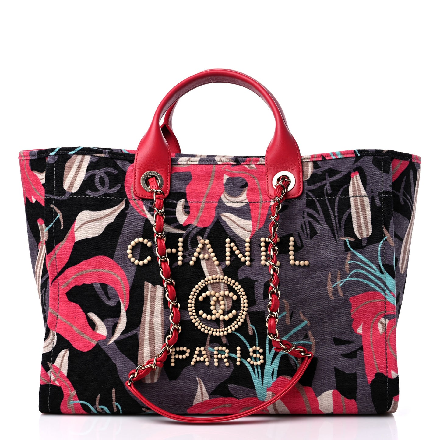 Velvet Calfskin Medium Deauville Tote Pink Multicolor