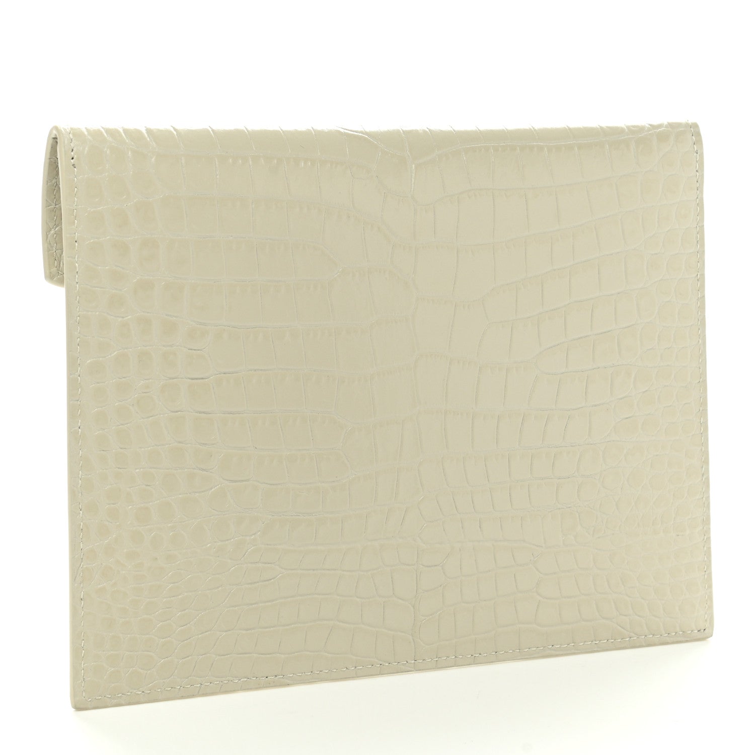 Saint Laurent Calfskin Crocodile Embossed Monogram Uptown Baby Pouch Perle 3 of 8
