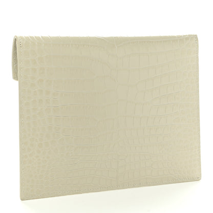 Saint Laurent Calfskin Crocodile Embossed Monogram Uptown Baby Pouch Perle 3 of 8