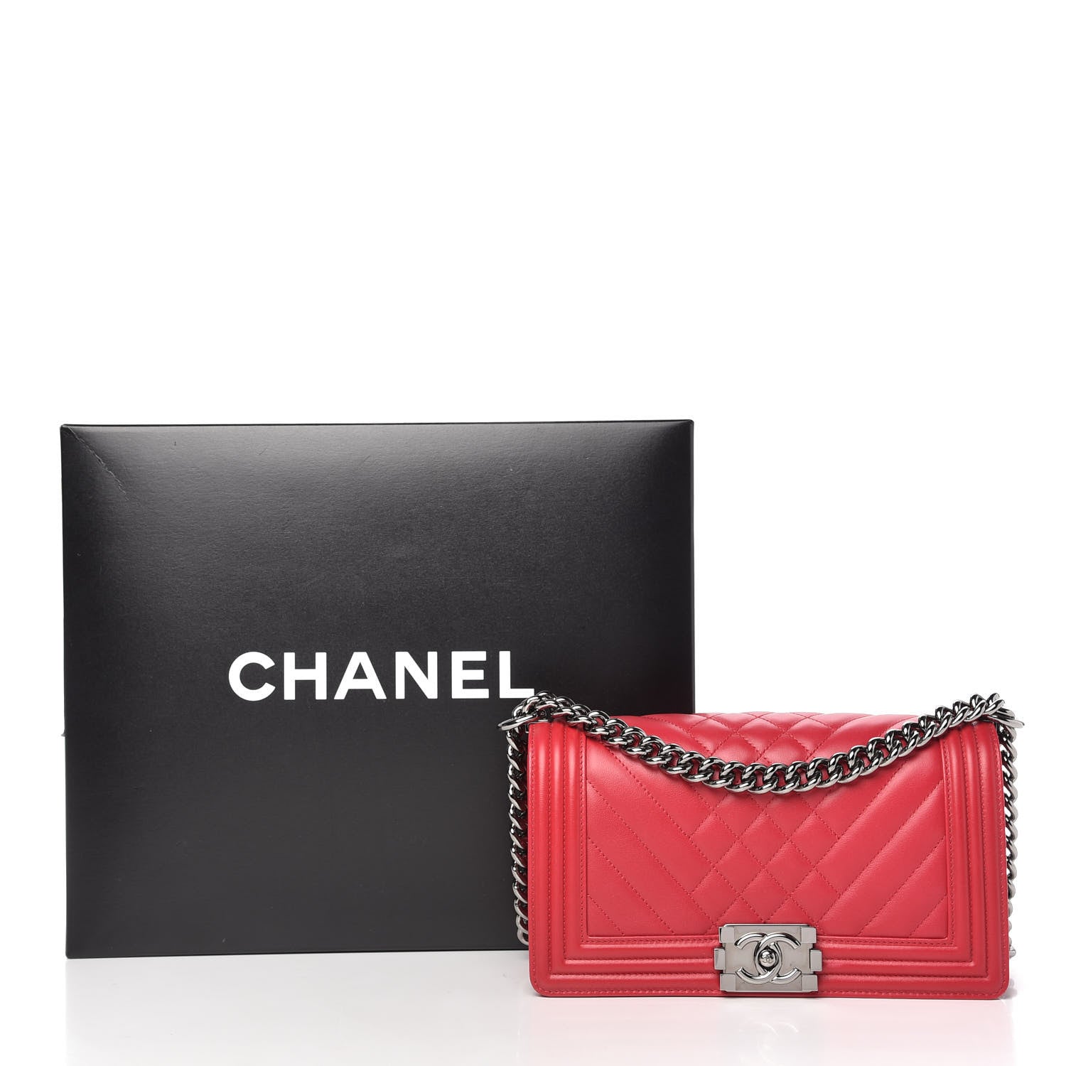 Chanel Calfskin Chevron Quilted Medium Boy Flap Red 11 of 11