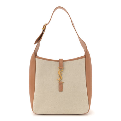 Saint Laurent Smooth Calfskin Canvas Small Le 5 A 7 Soft Hobo Natural Tan 1 of 13