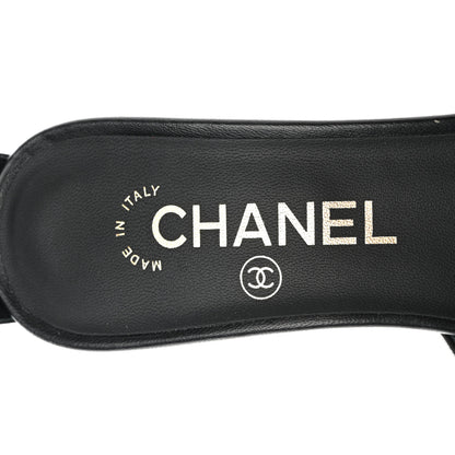 Chanel Lambskin Grosgrain Cap Toe Logo Ankle Strap Pumps 37 Black 7 of 9