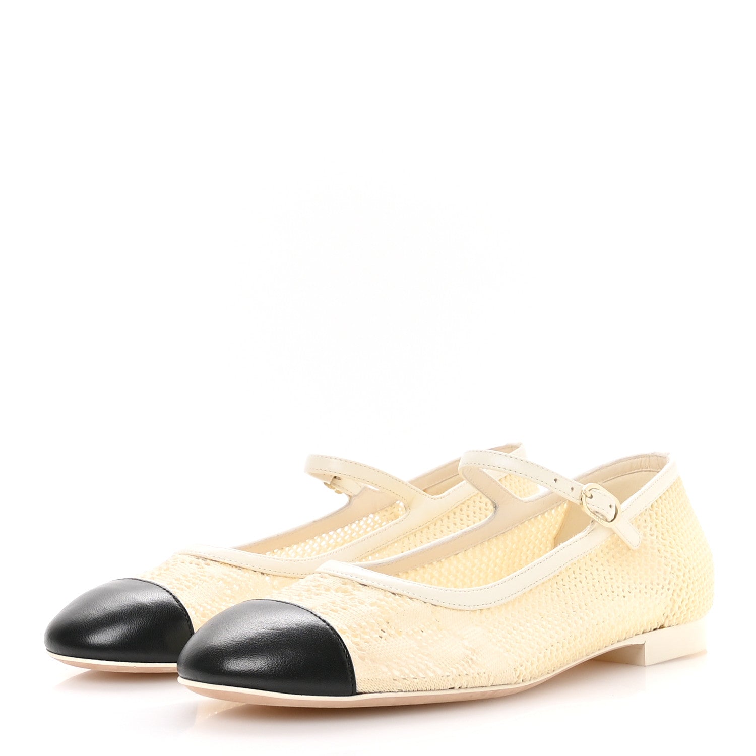 Chanel Crochet Lambskin Cap Toe Mary Jane Flats 39 Natural Beige Black 4 of 8