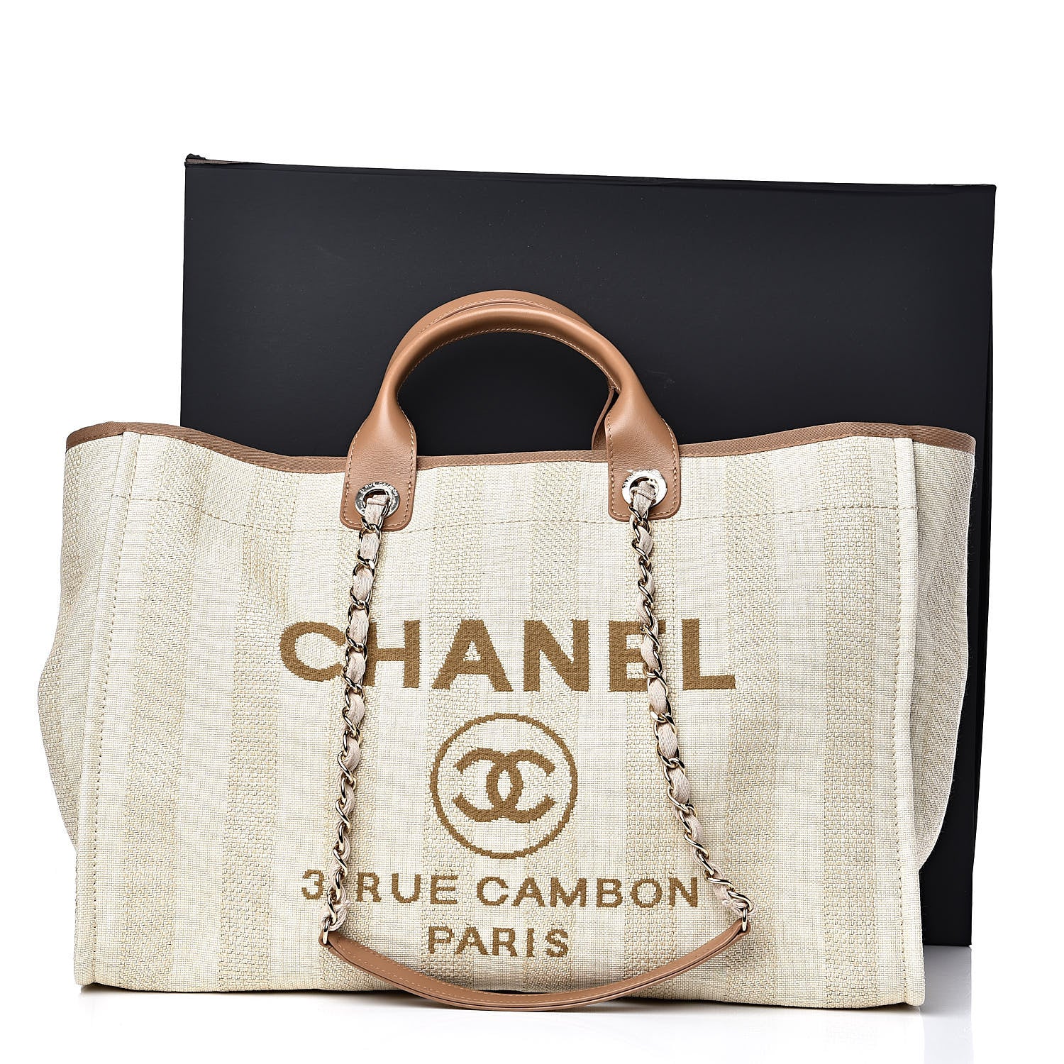 Chanel Mixed Fibers Striped Extra Large Deauville Tote Beige 10 of 10
