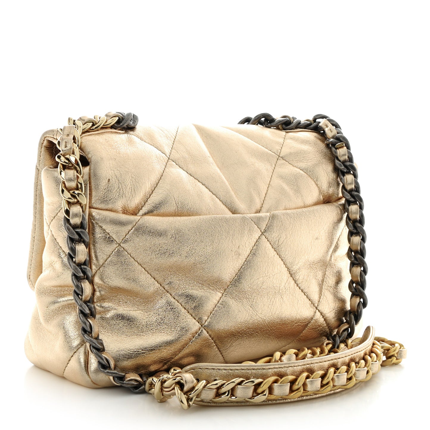 Metallic Lambskin Quilted Medium 19 Flap Gold