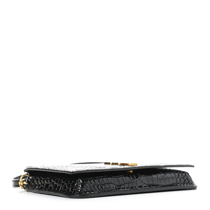 Saint Laurent Crocodile Embossed Monogram Phone Holder Crossbody Black 4 of 10