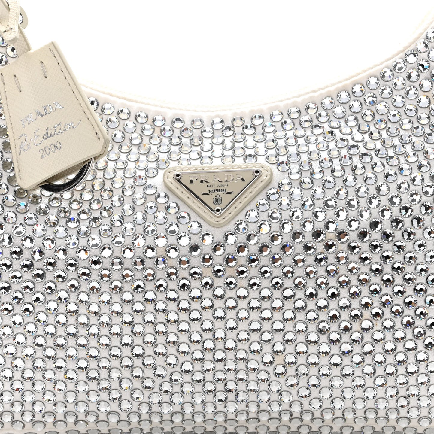 Satin Crystal Mini Re-Edition 2000 Bag White
