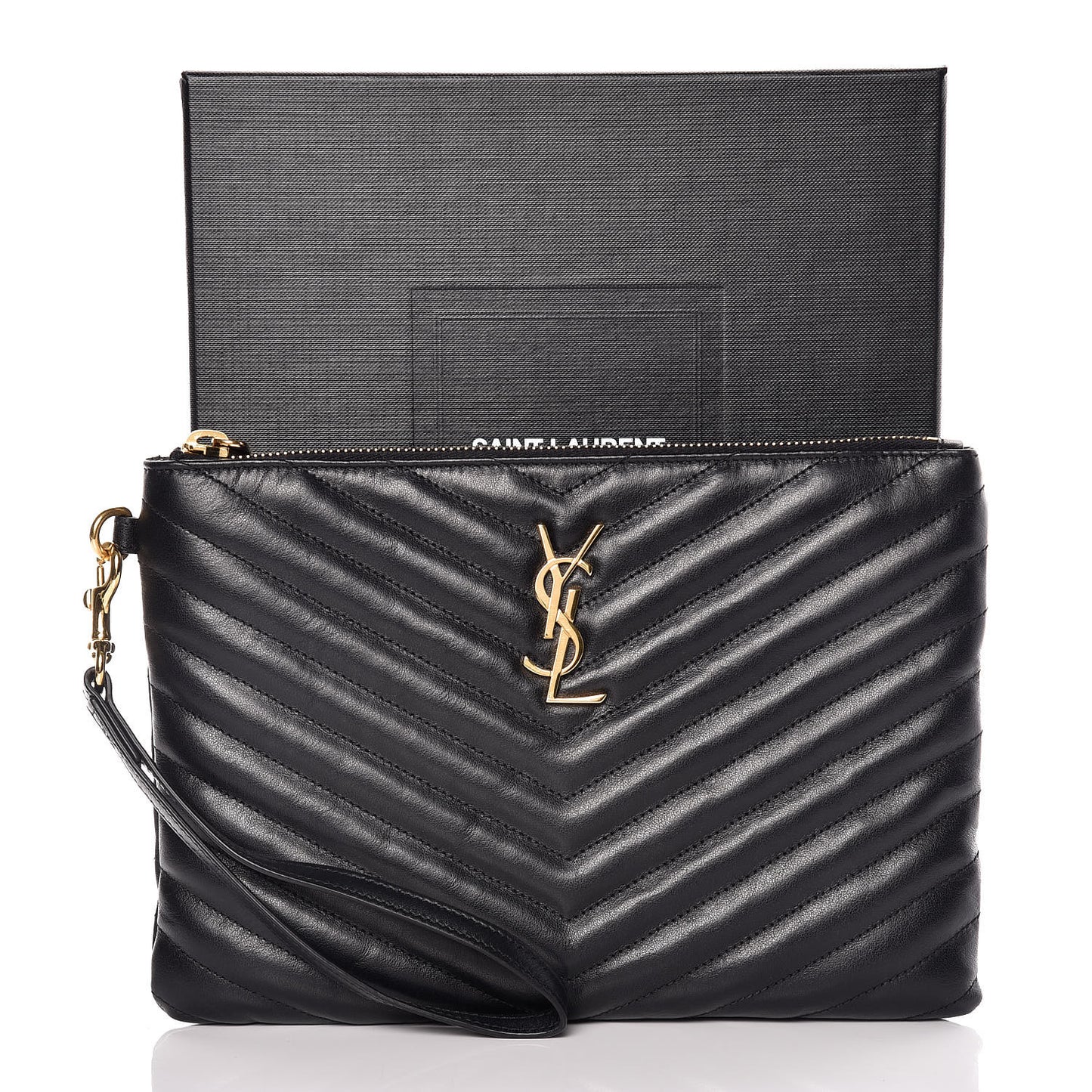 Calfskin Matelasse Chevron Monogram A5 Wristlet Black