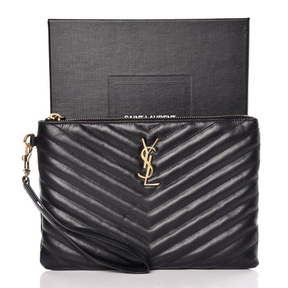 Saint Laurent Calfskin Matelasse Chevron Monogram A5 Wristlet Black 8 of 8
