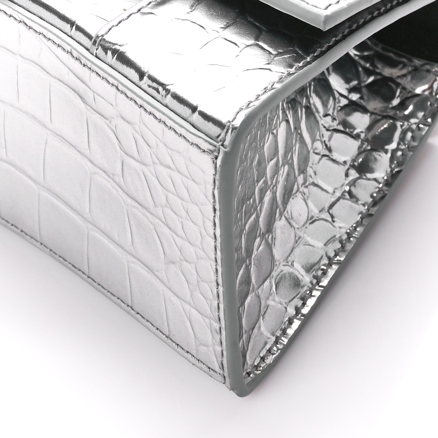 Balenciaga Metallic Shiny Calfskin Crocodile Embossed Hourglass Top Handle Bag XS Aluminum 11 of 11