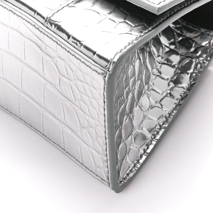 Balenciaga Metallic Shiny Calfskin Crocodile Embossed Hourglass Top Handle Bag XS Aluminum 11 of 11