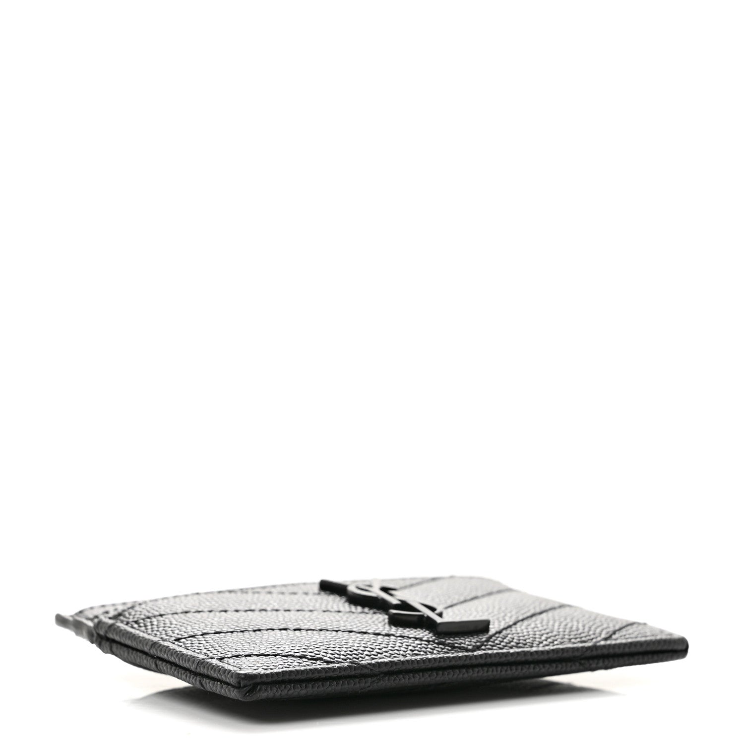 Saint Laurent Grain De Poudre Matelasse Chevron Monochrome Monogram Credit Card Case Black 4 of 10