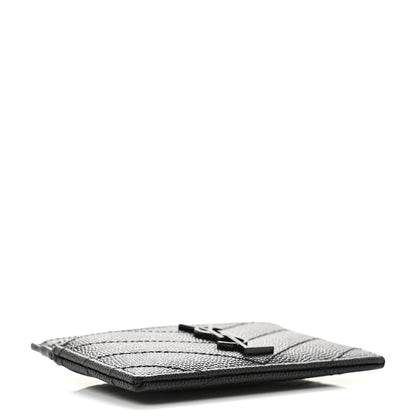 Saint Laurent Grain De Poudre Matelasse Chevron Monochrome Monogram Credit Card Case Black 4 of 10