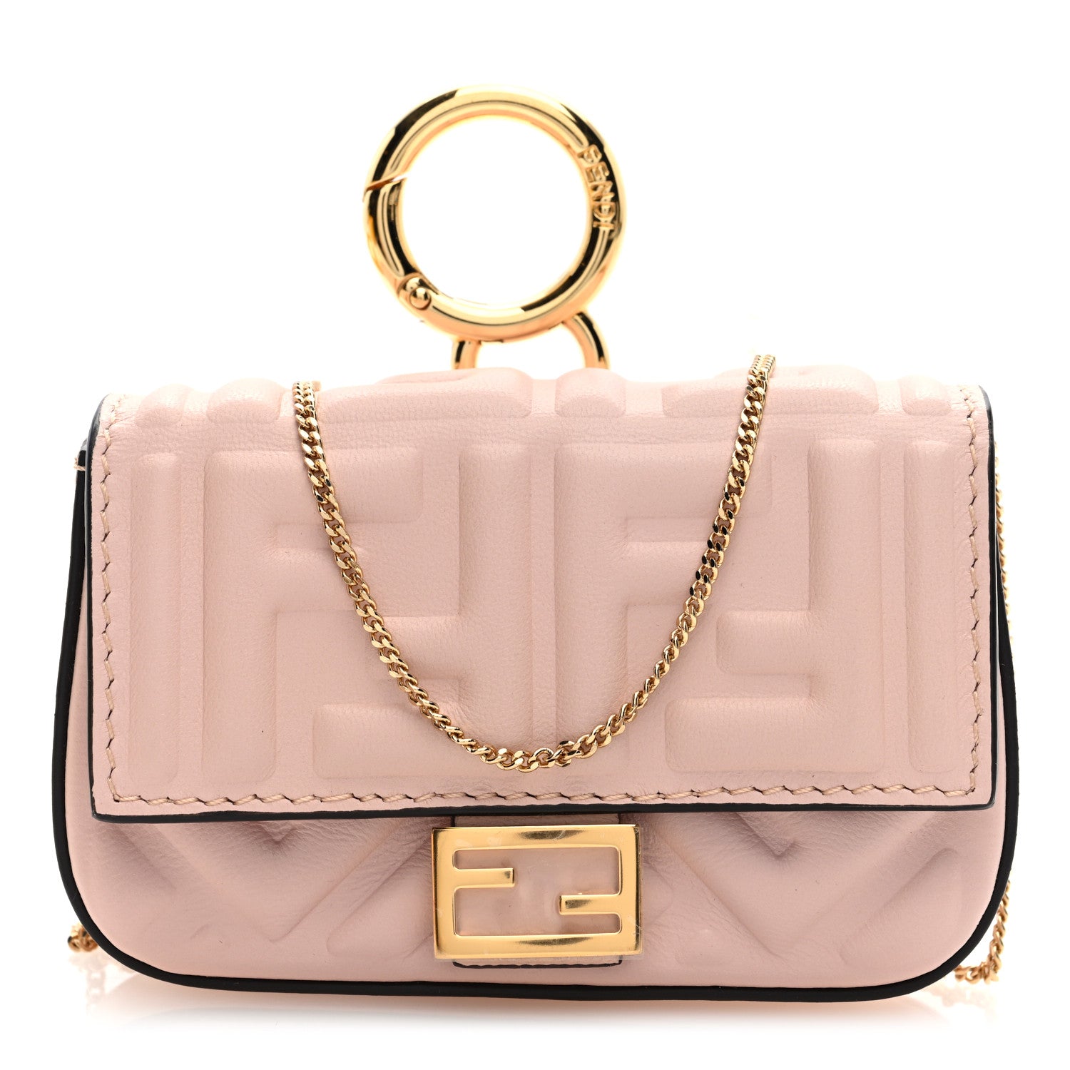 Fendi Nappa Matisse FF Embossed Nano Baguette Charm Rosa Quarzo 1 of 10