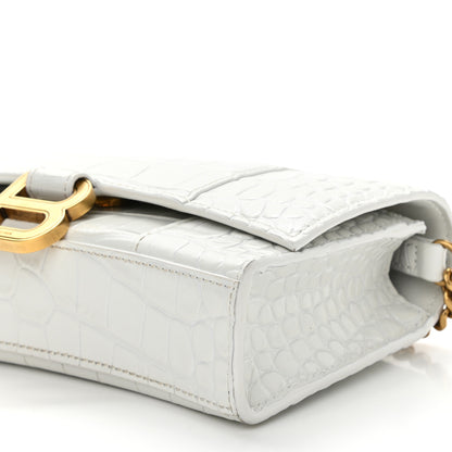 Balenciaga Shiny Calfskin Crocodile Embossed Hourglass Chain Bag White 10 of 11