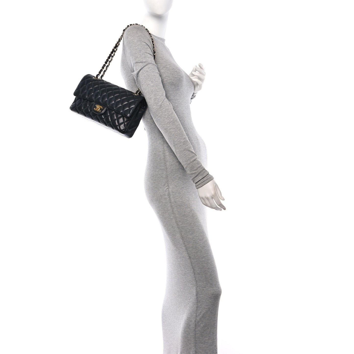 Caviar Quilted Medium Double Flap Black