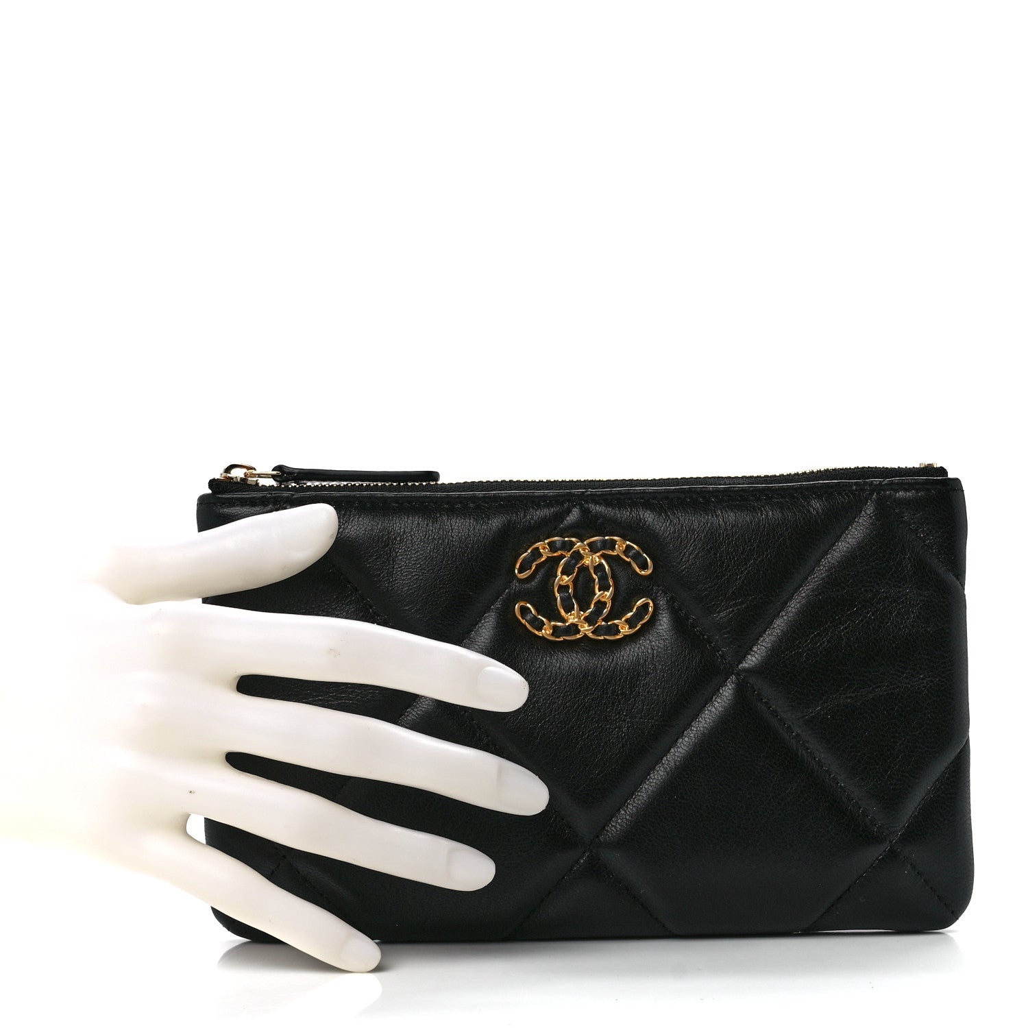 Chanel Shiny Goatskin Quilted Small Chanel 19 Pouch Black 2 of 12