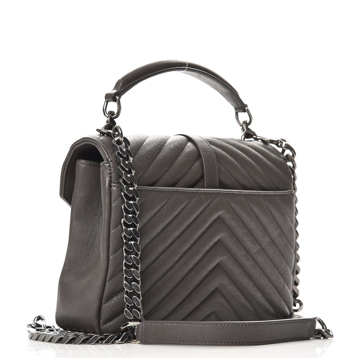 Sheepskin Matelasse Chevron Monogram Medium College Bag Asphalt