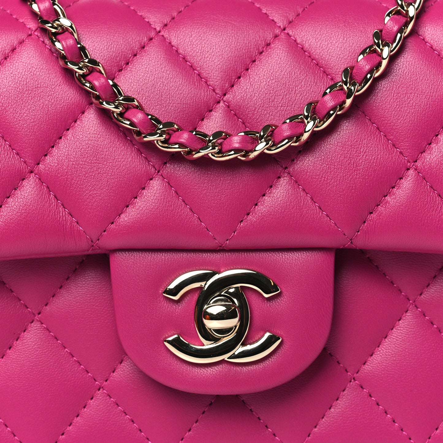 Lambskin Quilted Mini Top Handle Rectangular Flap Fuchsia