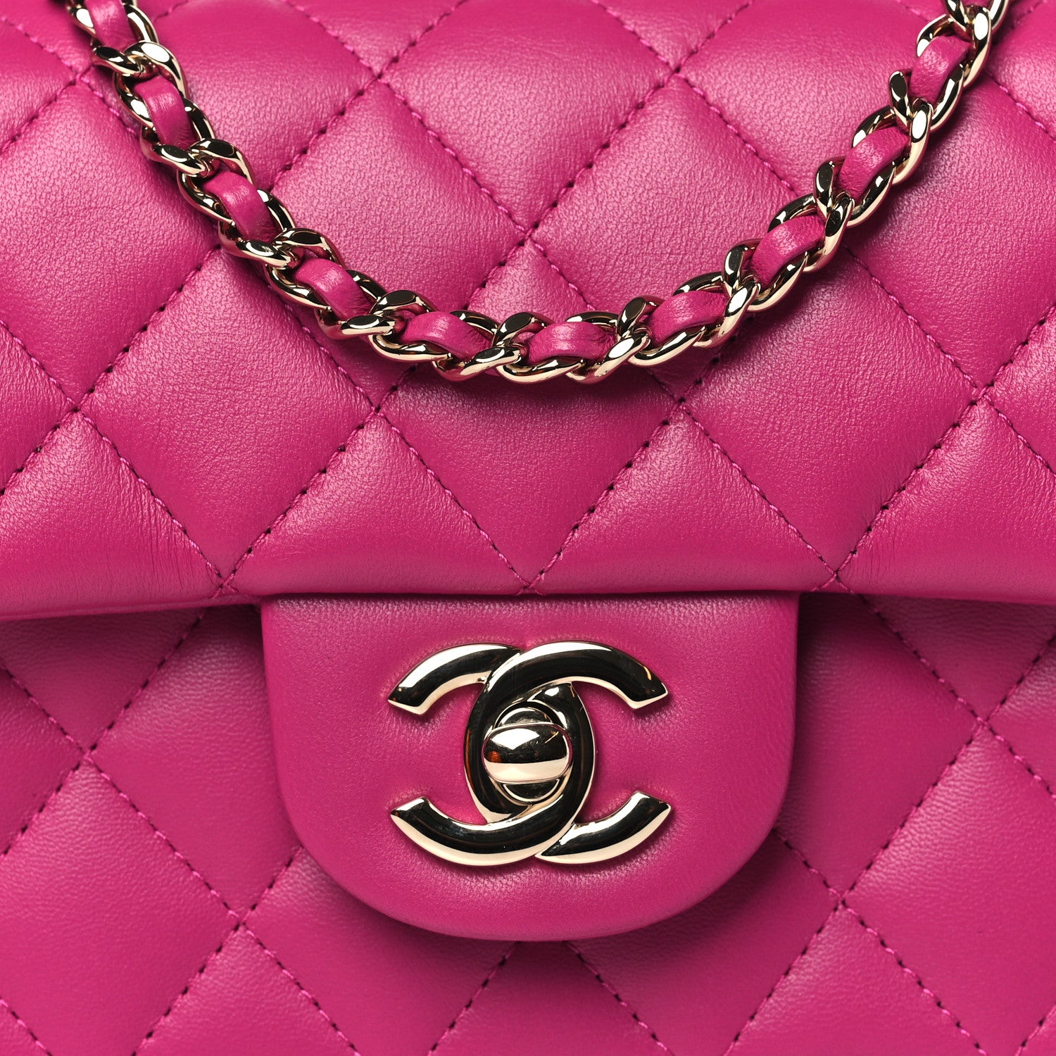 Chanel Lambskin Quilted Mini Top Handle Rectangular Flap Fuchsia 8 of 11